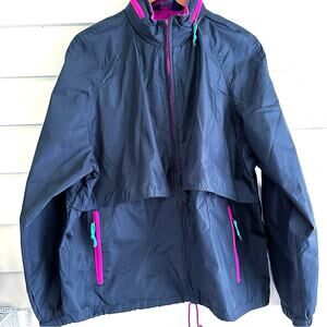 Vintage Woolrich Hooded Windbreaker Jacket Black Teal Fuchsia 80s 90s Gorpcore M
